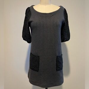 Anthropologie 9-H15 StCL Houndstooth Dress with Lace Sleeves and Pockets